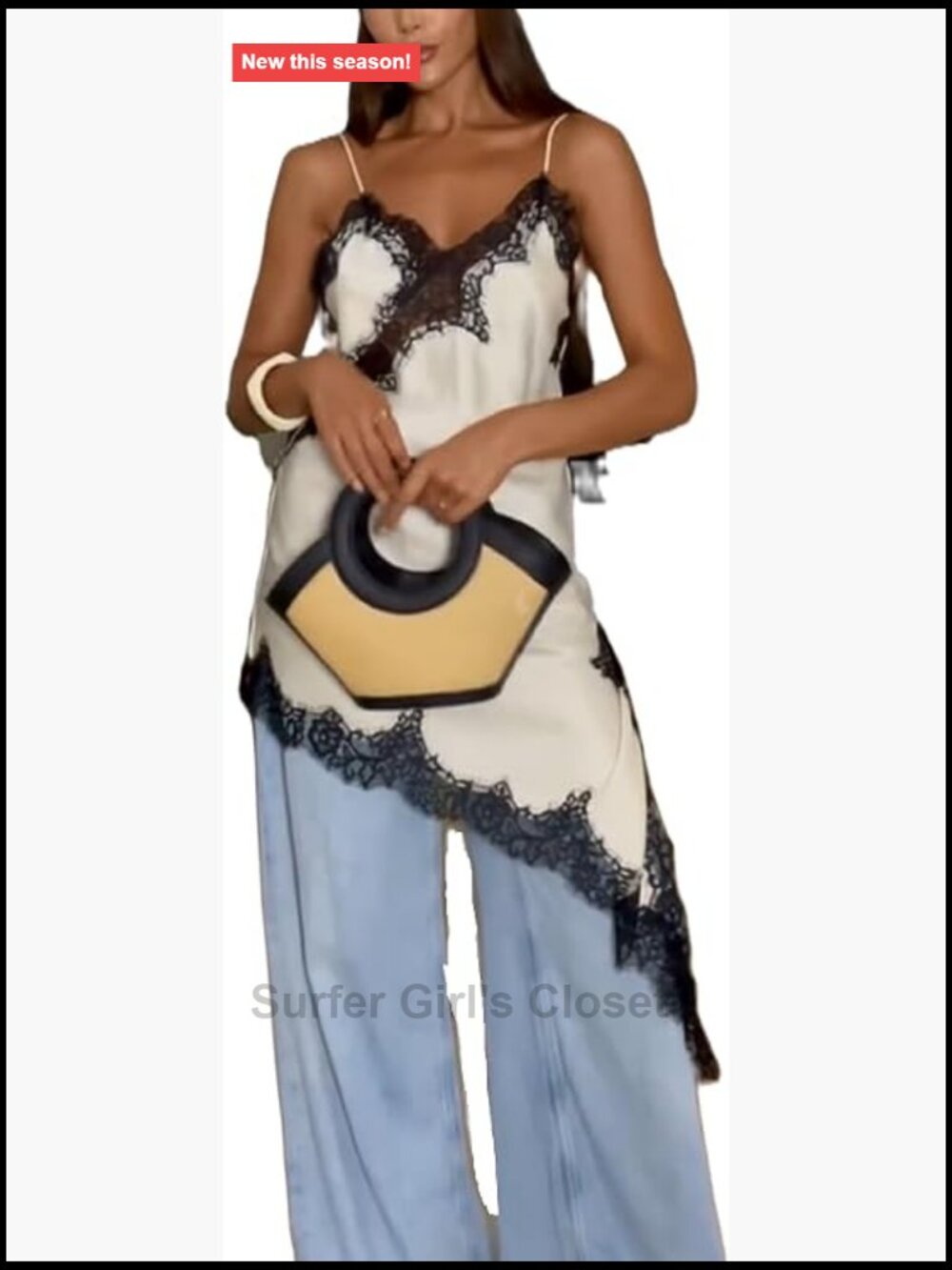 Satin Cami Top with Lace Trim High Low Asymmetrical Flowy Sleeveless Blouse